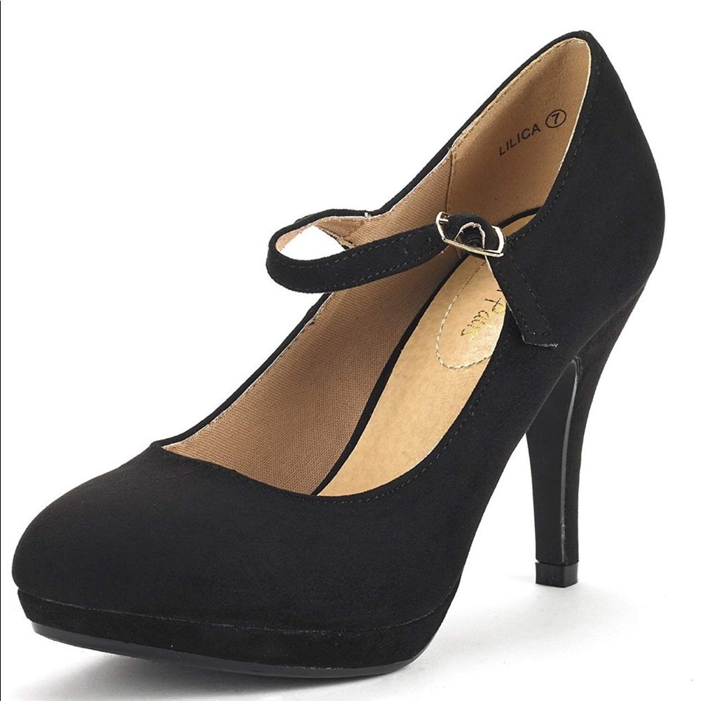 Women's Black Mary-Jane Stiletto Heel Pump Shoes